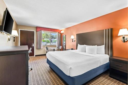 エルコにあるDays Inn by Wyndham Elkoのベッドとテレビがあるホテルの部屋