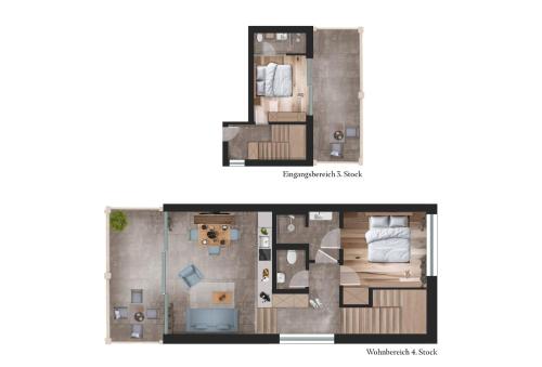 a floor plan of a bedroom and a living room at Arabella Retreat & Spa in Nauders