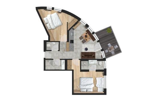 a letter shaped floor plan of a house isolated at Arabella Retreat & Spa in Nauders