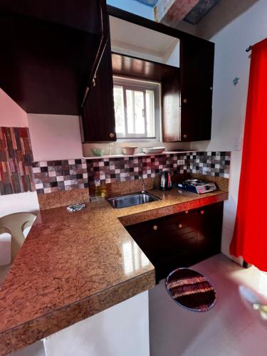 a kitchen with a sink and a counter top at DC Travellers Inn in Malolos