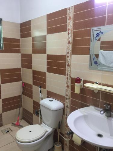 a bathroom with a toilet and a sink at SJ Rezidor Guest House in Islamabad