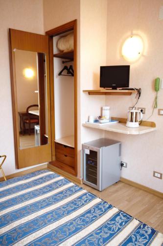 a room with a mirror and a television and a rug at Residenza Matilde in Rome