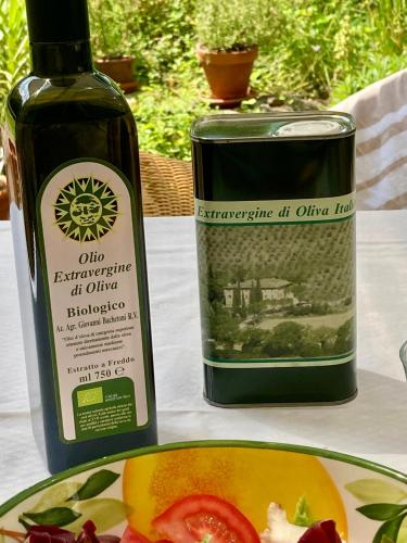 a bottle of wine next to a plate of food at Penzion Vila Julie in Jilemnice