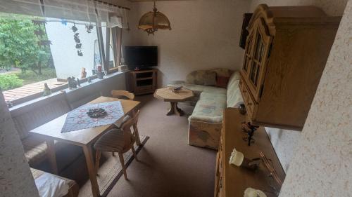 a living room with a couch and a table at Gästehaus Bergstraße Hammermühle in Bad Düben