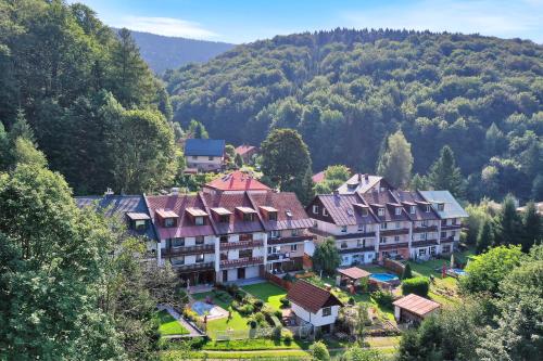 una vista aérea de un complejo turístico en las montañas en Apartmány s výhledem, en Horní Maršov