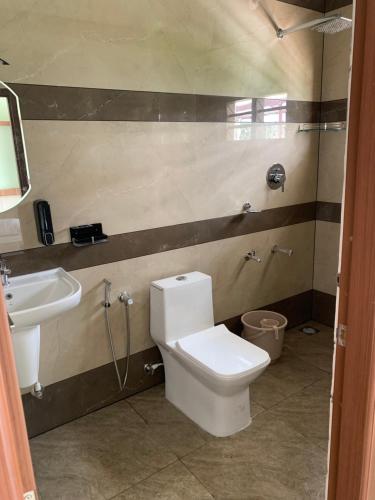 バガモンにあるGREENSHORE 4BHK Villa Vagamonのトイレと洗面台付きのバスルーム