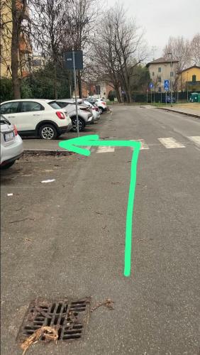 a green line on a parking lot with cars at Carolina Apartment in Zola Predosa