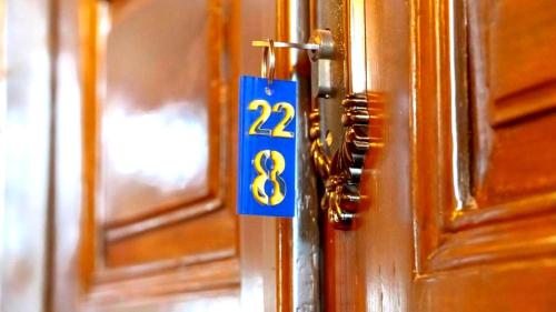 a sign on a door with the number on it at 22 Yedia North Nicosia Turkish Side in Nicosia