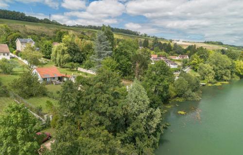 an aerial view of a river with trees and houses at Jolie Maison Proche Rivière in Jaulgonne