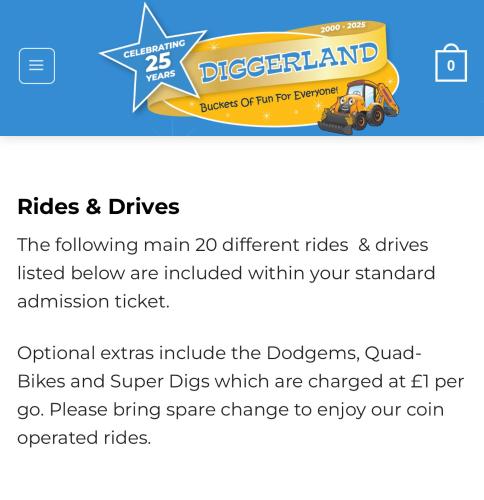 a screenshot of the diggerland website at Wood lane Castleford in Featherstone