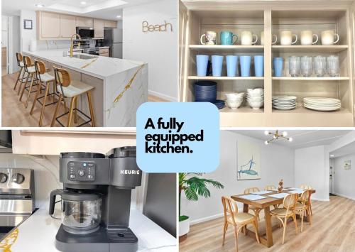 a collage of pictures of a kitchen with a coffee maker at Grand Beachfront Paradise - Ocean & Pool View in South Padre Island