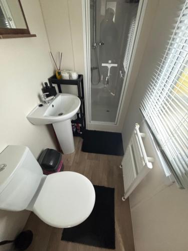 Ένα μπάνιο στο Clarach Breeze Pet Friendly 2 Bed Seaside Caravan with Decking