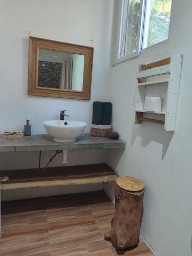 a bathroom with a sink and a mirror at El Puente in El Paredón Buena Vista