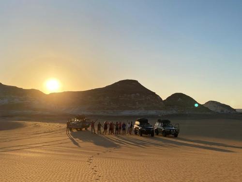 un gruppo di persone con un cammello nel deserto di Desert Safari Egypt a Mandīshah