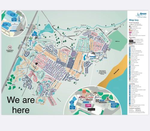 a map of a city with the words we are here at Beech Rise, Primrose Valley, Filey in Filey