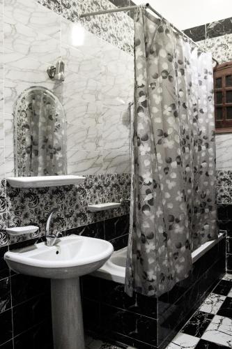 a bathroom with a sink and a shower at Flamingo Memnon Guest House in Luxor