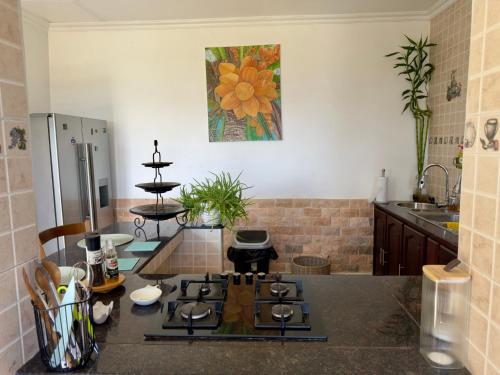 a kitchen with a stove and a counter top at 180 Degrees Self-Catering in Victoria