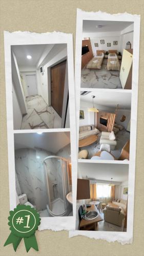 un collage di quattro foto di un soggiorno di Hedonijamm a Ohrid