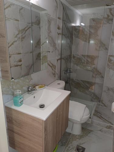 a bathroom with a sink and a toilet at ZEUS Studios in Rhodes Town