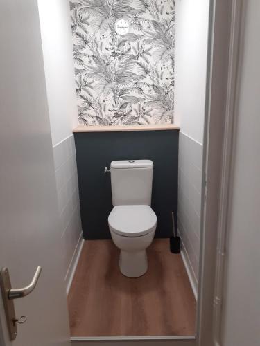 a small bathroom with a toilet in a stall at Charmante maison de ville avec le calme de la campagne in Poitiers