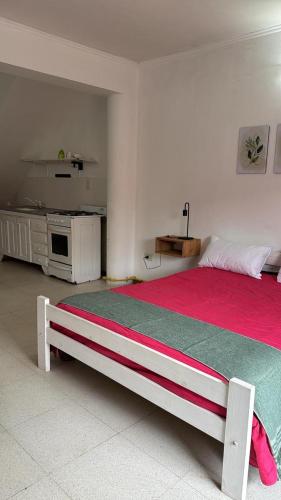 ein Schlafzimmer mit einem großen Bett in einem Zimmer in der Unterkunft Departamento en pleno centro in San Miguel del Monte