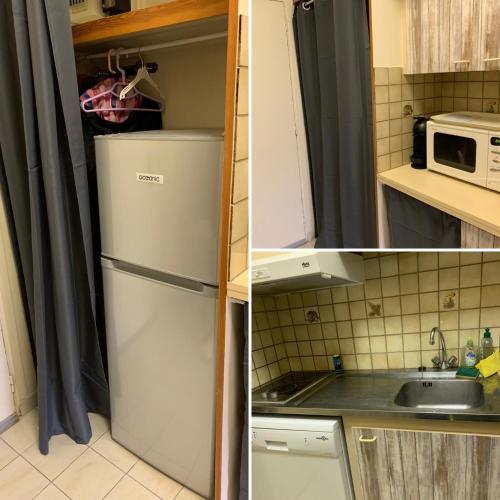 a kitchen with a refrigerator and a microwave at Evasion plein sud, Studio 5 personnes in Le Dévoluy