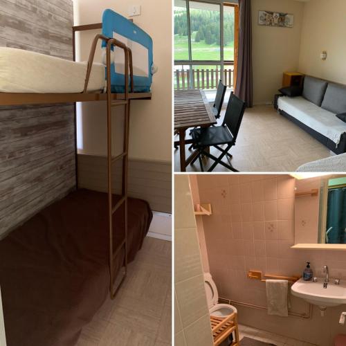 a room with a bunk bed and a room with a desk at Evasion plein sud, Studio 5 personnes in Le Dévoluy