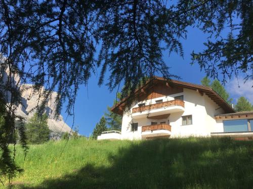 a building on a hill with a tree at Ciasa Roenn in Colfosco