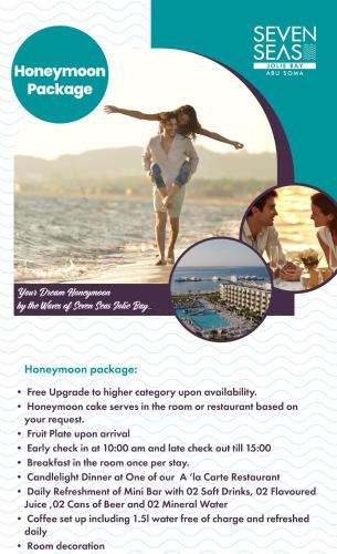 a flyer for a honeymoon package with a picture of a couple on the beach at Seven Seas Jolie Bay - Ultra All Inclusive in Hurghada
