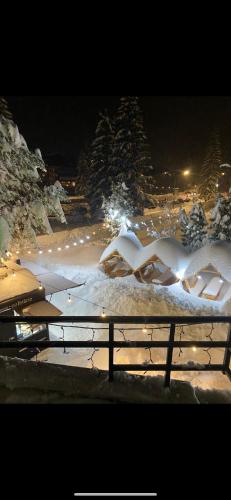 a park covered in snow at night at Casa Vinga in Poiana Brasov