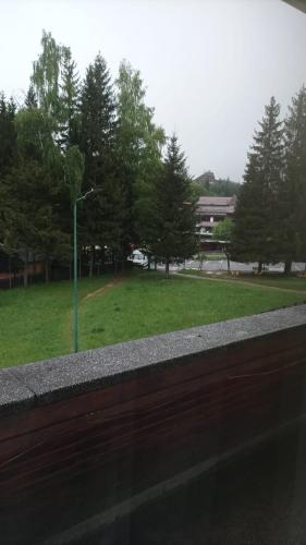 a view of a park with a street light at Casa Vinga in Poiana Brasov