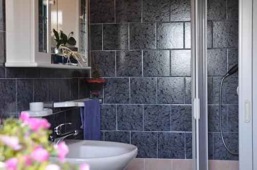 a bathroom with a sink and a shower at Villa Lidia in Paola