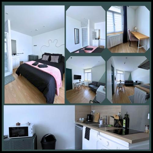 een collage van foto's van een slaapkamer en een woonkamer bij SQ'Appart x in Saint-Quentin
