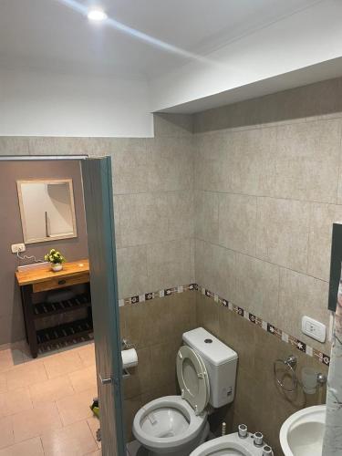 a bathroom with a toilet and a sink at Hospedaje Umma 3-Ezeiza in Ezeiza