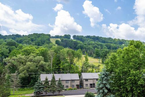 a house on the side of a road with trees at 3 Bedroom Townhouse Across from HoliMont in Ellicottville