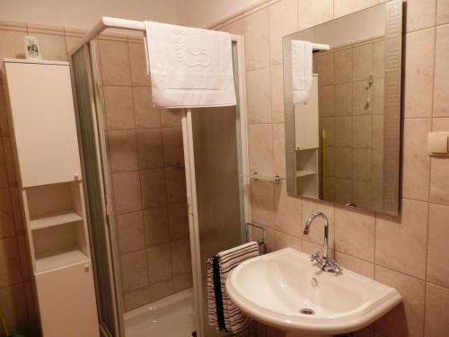 a bathroom with a sink and a shower at Apartment Pula Center in Pula