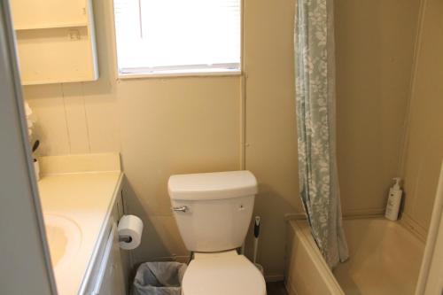 a bathroom with a toilet and a sink and a window at Countryside Bliss - Entire Home on 2 Acres in Rosharon
