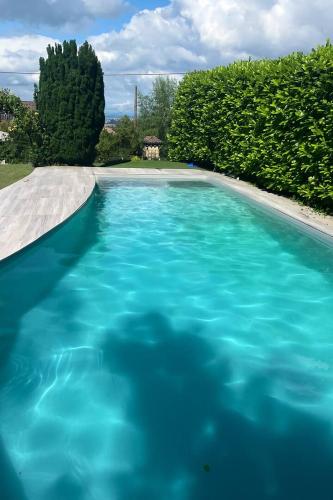 a large pool of blue water in a yard at Joli studieux lumineux et aménagé avec piscine privée in Vaugneray