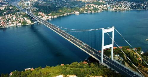 an aerial view of a bridge over a body of water at Otantik Taksim Hotel in Istanbul