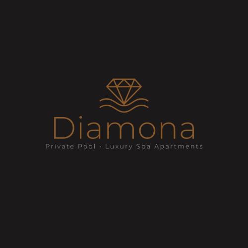 a gold logo with a diamond on a black background at Diamona Lux Spa Apartman in Niš
