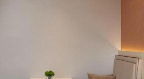 a white wall in a kitchen with a white refrigerator at Immersing Hotel Guilin Two Rivers and Four Lakes Dongxi Alley in Guilin