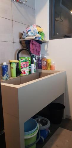 a kitchen counter with food on top of it at Calm Lux 3 BR 2 Baths next to AEON Mall in Cilandak