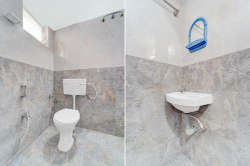 two pictures of a bathroom with a toilet and a sink at Super Hotel O Avinashi Road Coimbatore in Coimbatore