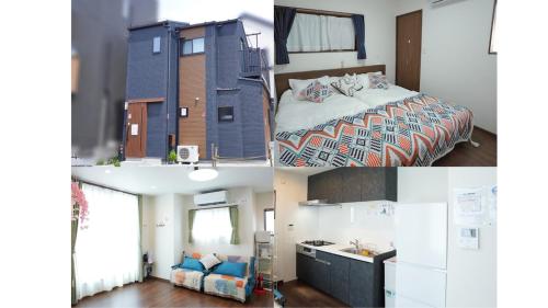 a collage of three pictures of a small apartment at Newly built house in Ota Ward,6 minutes from the station in Tokyo