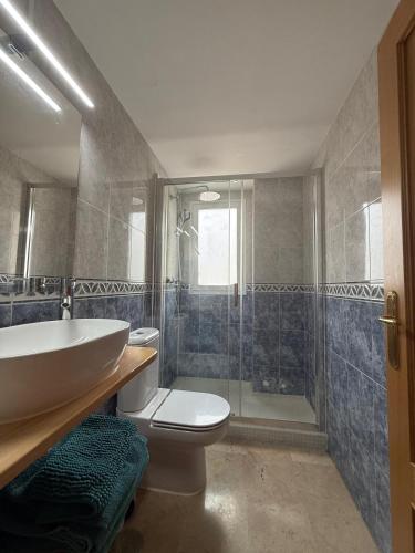a bathroom with a sink and a toilet and a shower at Gemeleos22 in Benidorm