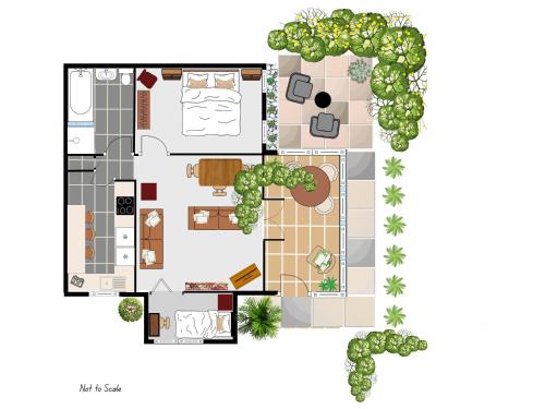 a floor plan of a villa with a garden at Fernhurst holiday apartments in Shanklin