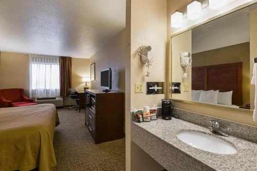 una camera d'albergo con bagno dotato di letto e lavandino di Quality Inn Waverly a Waverly