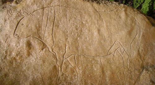 a rock with an elephant carving on it at Villa Aurea Rooms & More in Papasidero
