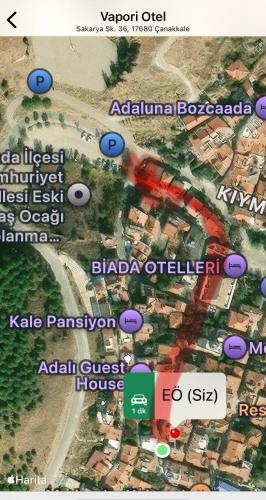 a map of a city with buildings on it at Vapori Otel in Bozcaada
