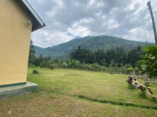 a field of grass with a mountain in the background at Mihunga Campsite and Community Center Ruboni in Rubona
